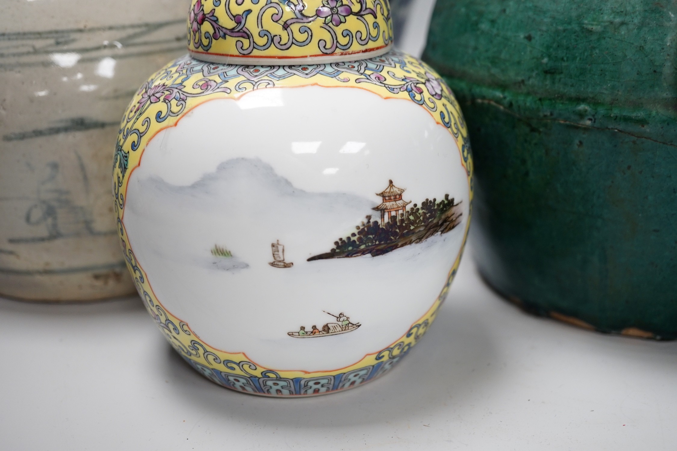 A group of Chinese porcelain, to include a Chinese blue and white vase, tallest 31cm